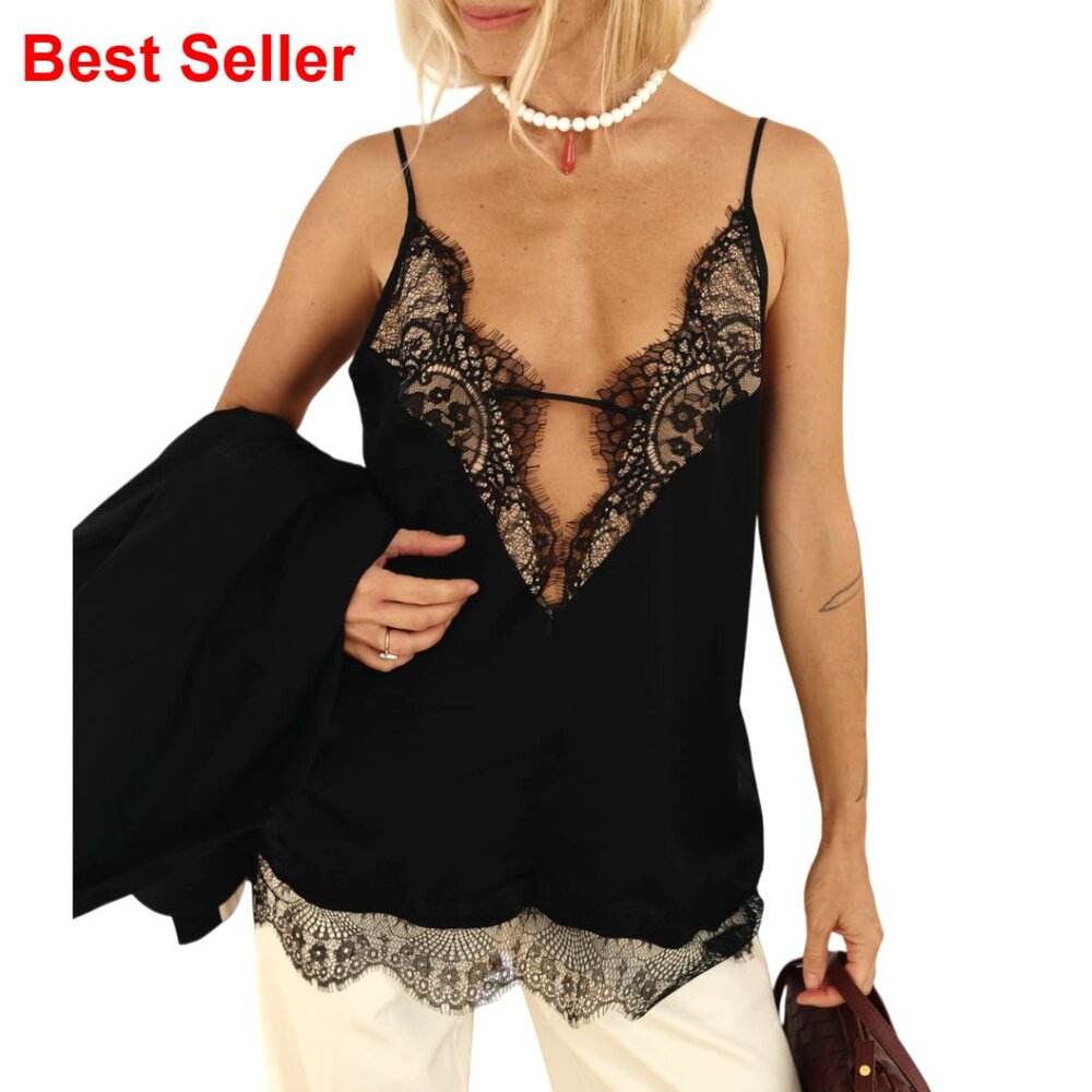 Lace Cami Top Spaghetti Strap Satin Silk V Neck Y2k Coquette Going Out